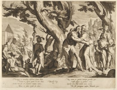 The Meeting of Moses and Jethro, from Thronus Justitiae, tredecim pulcherrimus tabulis..., plate 1 MET DP836877