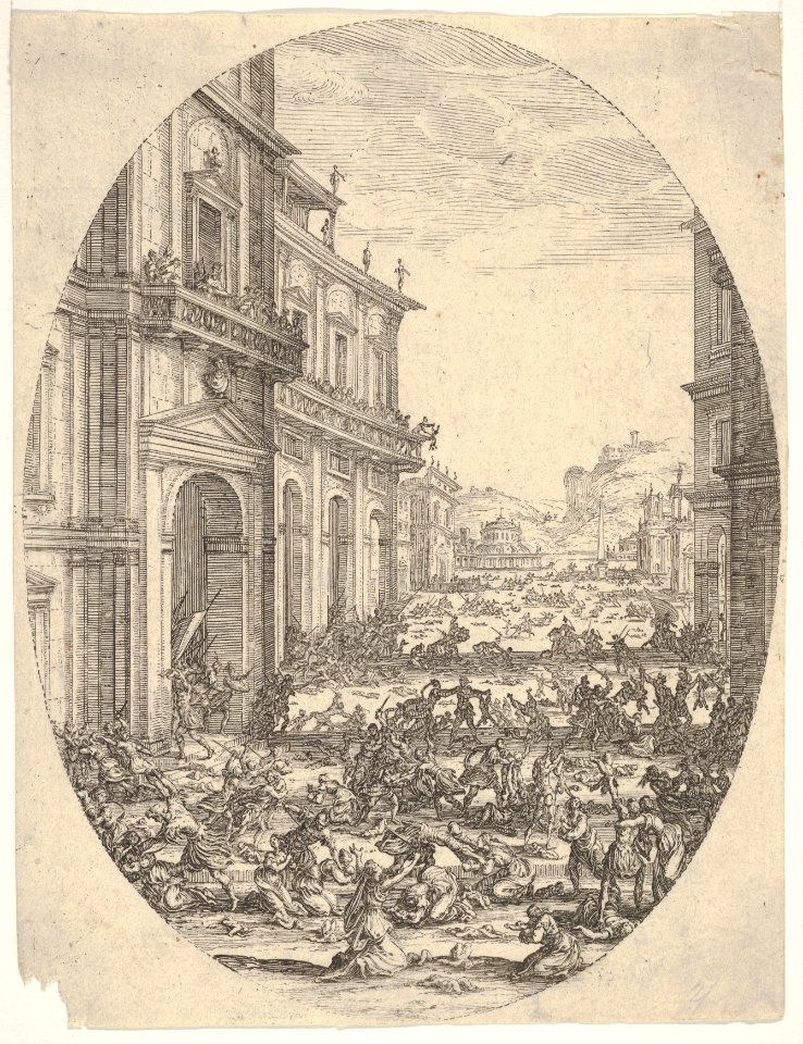 The Massacre of the Innocents, with architectural facades at left and right, an oval composition MET DP834143