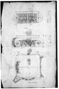 Temple of Portonus, capital, elevations and plan (recto) Unidentified, capital, elevation (verso) MET sf68 769 36r-MM43674