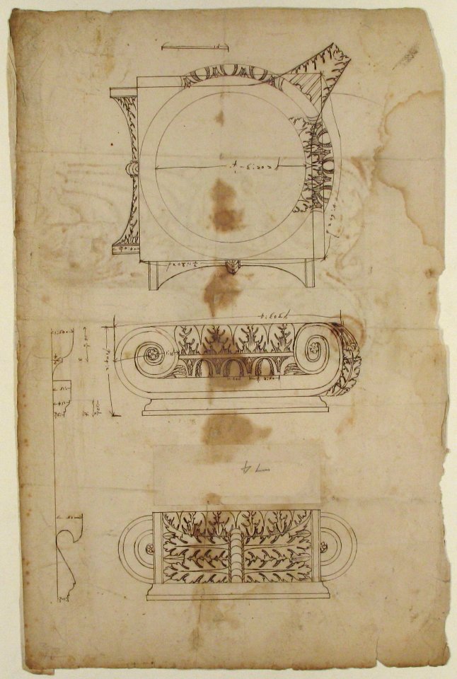 Temple of Portonus, capital, elevations and plan (recto) Unidentified, capital, elevation (verso) MET 68.769.36recto