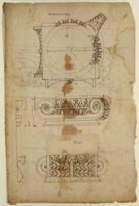 Temple of Portonus, capital, elevations and plan (recto) Unidentified, capital, elevation (verso) MET 68.769.36recto