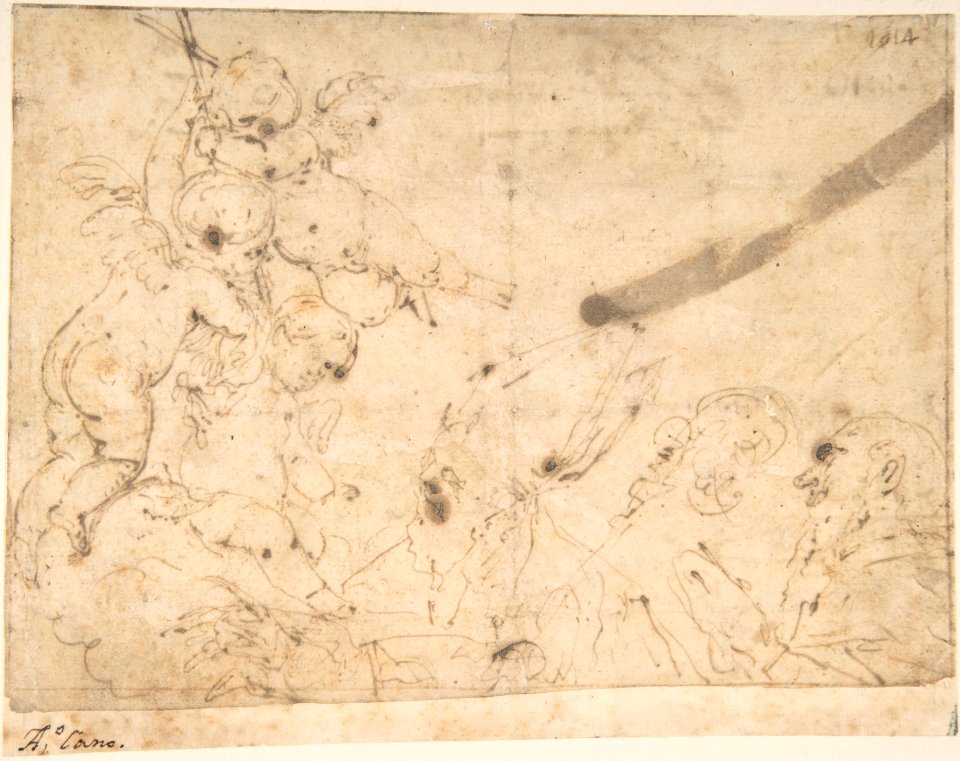 Three Putti Holding Cross Before Two Male Saints MET DP800061