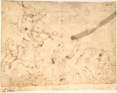 Three Putti Holding Cross Before Two Male Saints MET DP800061