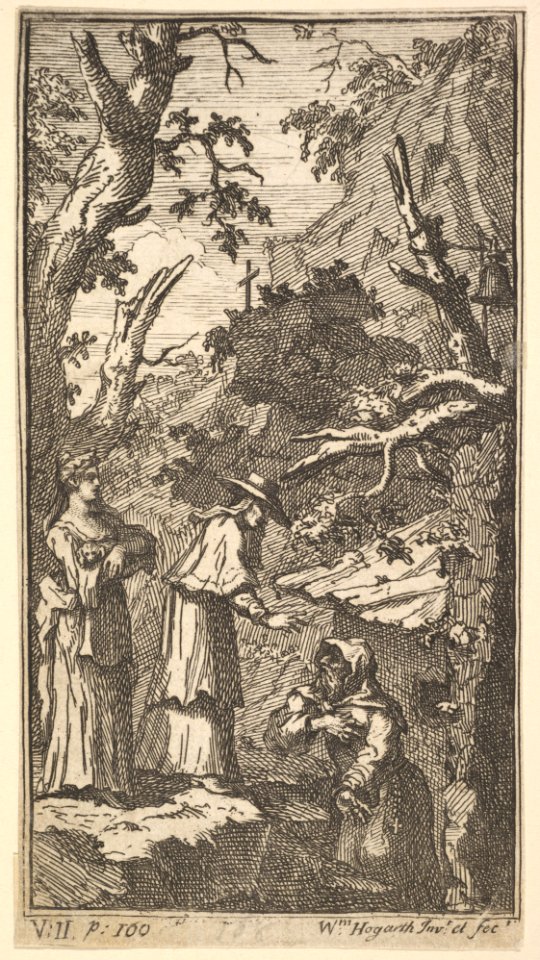 The New Metamorphosis, Plate 7- The Cardinal, a Hermit and Donna Angela Holding Fantasio MET DP824570