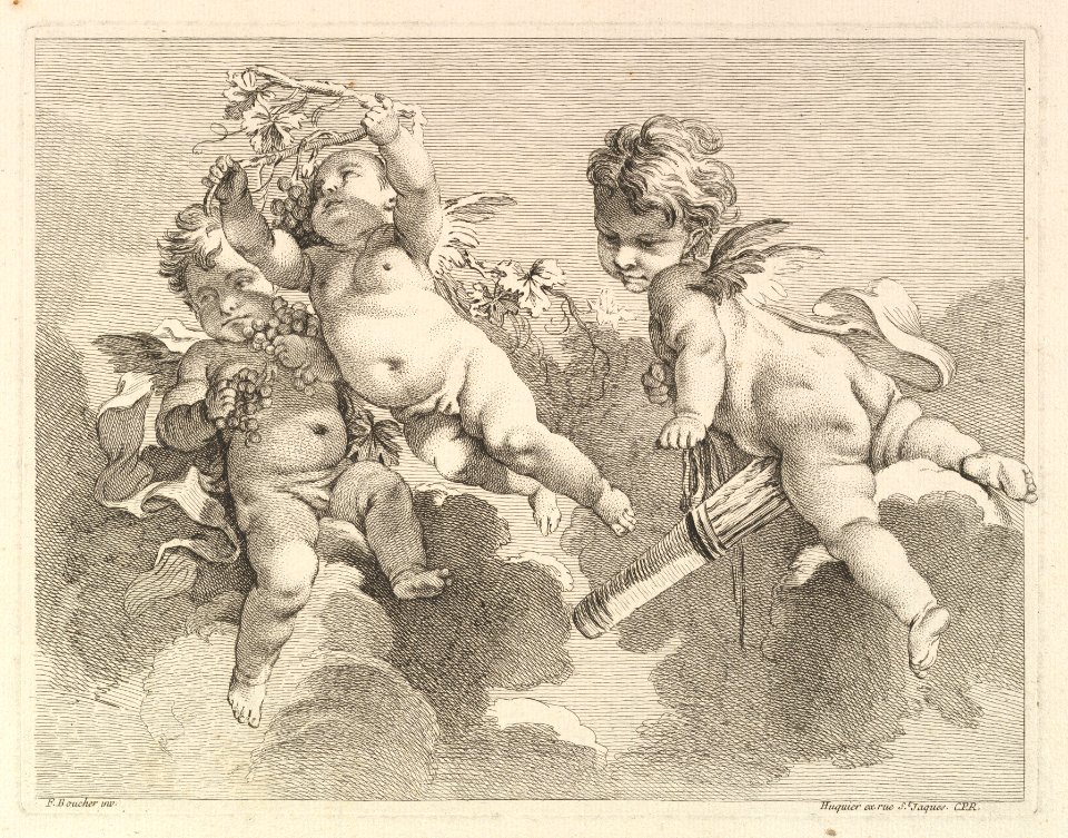 Three Loves, One holding a Quiver, the Other, Grapes MET DP825509