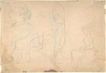 Three Women in Conversation beside a Croquet Field (recto); Studies of a Ballet Dancer, a Woman's Profile, and a Seated Woman (verso) MET DP805082
