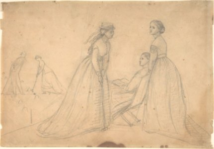 Three Women in Conversation beside a Croquet Field (recto); Studies of a Ballet Dancer, a Woman's Profile, and a Seated Woman (verso) MET DP805081
