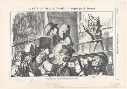 Thrifty villagers, satisfied watching the presentation from the outside, from 'A celebration in the neighboring village,' published in Le Petit Journal pour Rire, June 24, 1865 MET DP877376