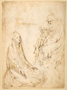 Three Standing Figures (recto); Seated Woman and a Male Hermit in Half-length (verso) MET DP812354
