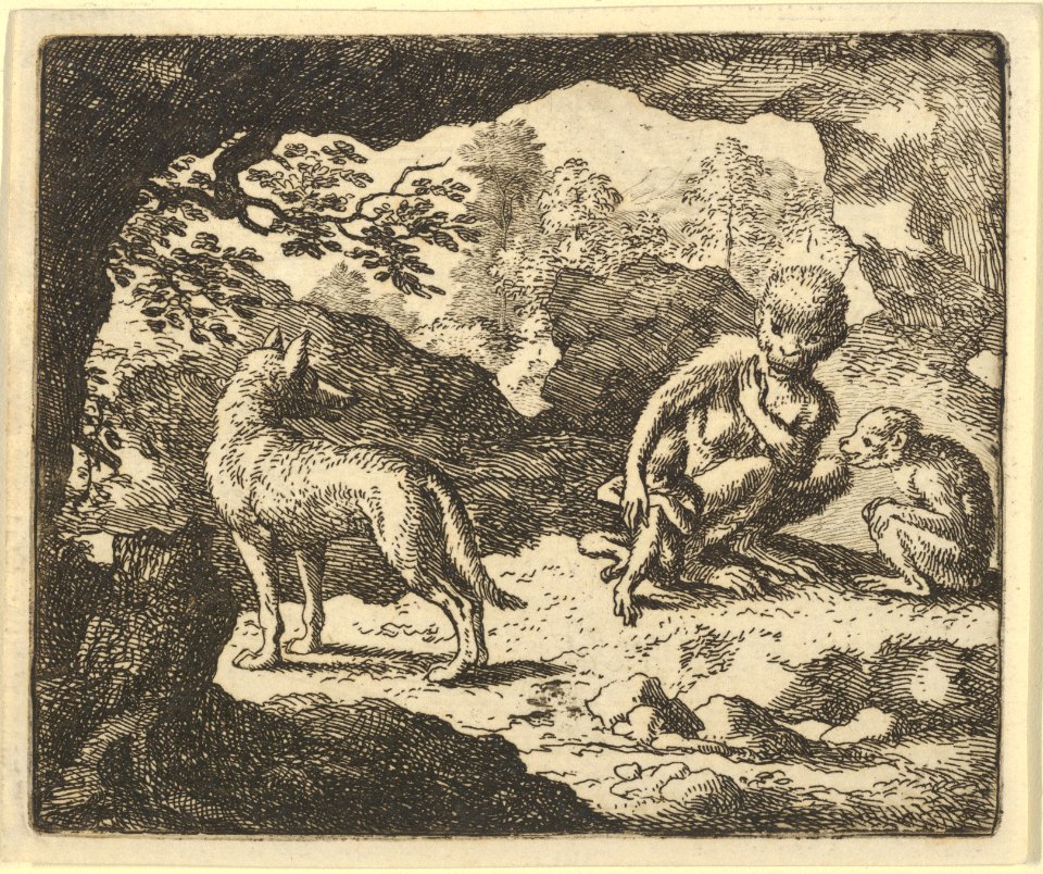 The Wolf in in the She-Monkey's Cave Where the Renard Convinced Him to Enter in Order to Make Fun of Him from Hendrick van Alcmar's Renard The Fox MET DP837684