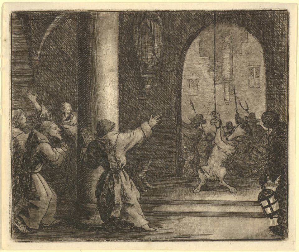The Wolf Rings the Bells of a Convent from Hendrick van Alcmar's Renard The Fox MET DP837706