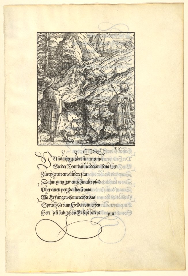 Theuerdarnk's Horse Falls Under Him, from -Theuerdank- Die geuerlicheiten vnd einsteils der geschichten des loblichen streytparen vnd hochberümbten helds vnd Ritters herr Tewrdannckhs MET DP834034