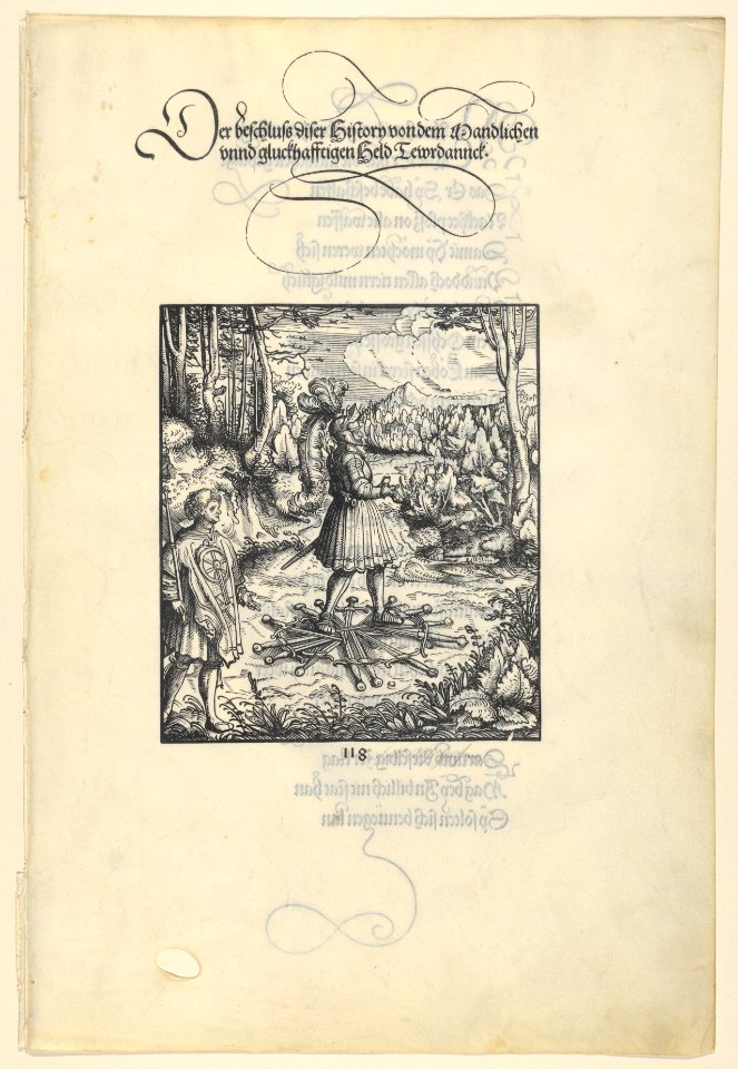Theuerdank Walking on Swords, from -Theuerdank- Die geuerlicheiten vnd einsteils der geschichten des loblichen streytparen vnd hochberümbten helds vnd Ritters herr Tewrdannckhs MET DP834038