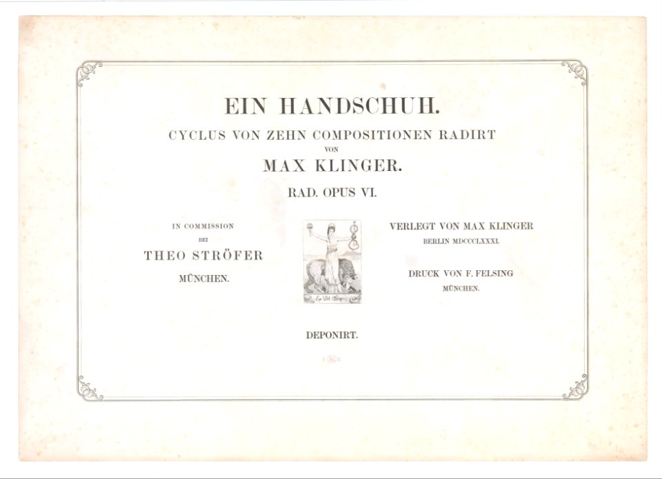 Title Page from Ein Handschuh (A Glove). Cyclus von zehn Compositionen radirt. Rad. Opus VI. First edition MET DP334007