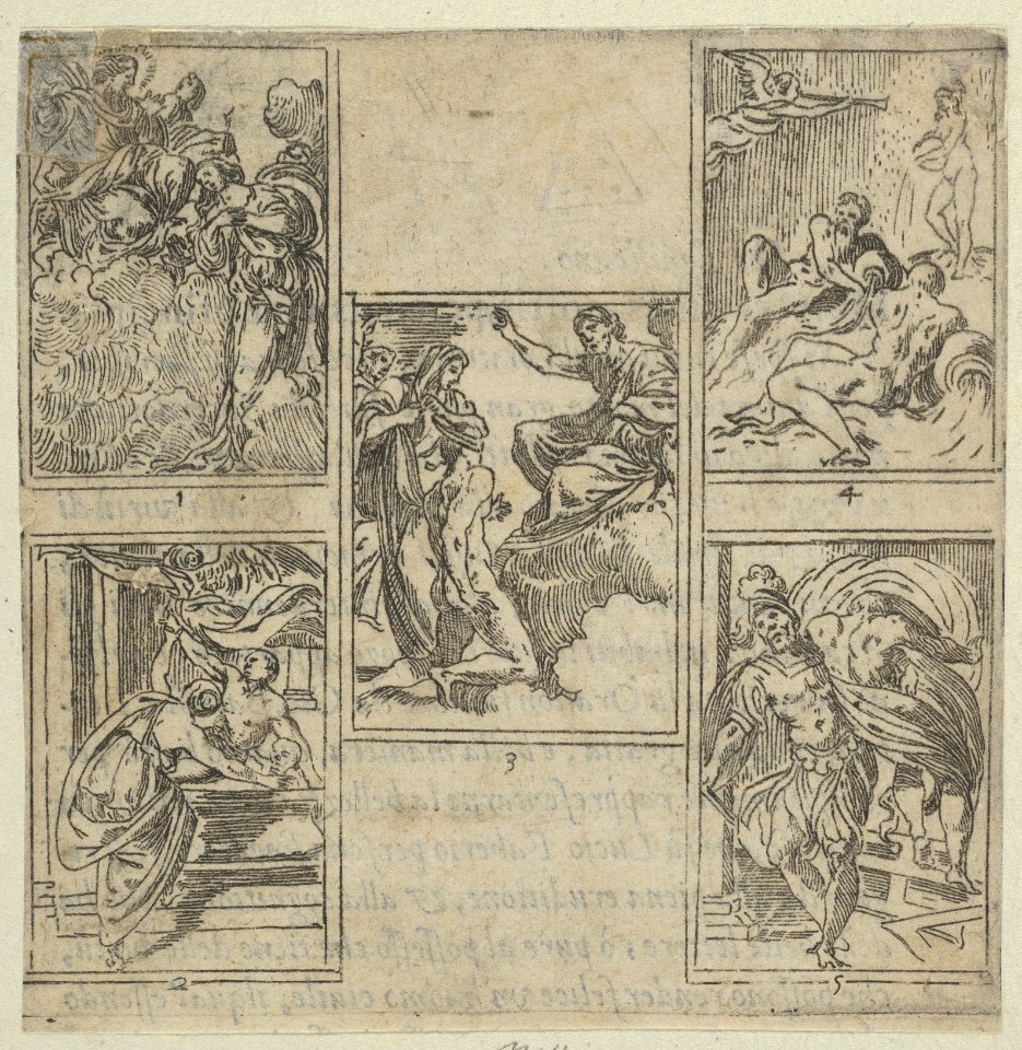 Title page to IL FUNERALE D'AGOSTIN CARRACCIO FATTO IN BOLOGNA SUA PATRIA DAGL'INCAMINATI Academici del Disegno; title inside a cartouche with a globe and stars at top and a grotesque mask at bottom MET DP839090