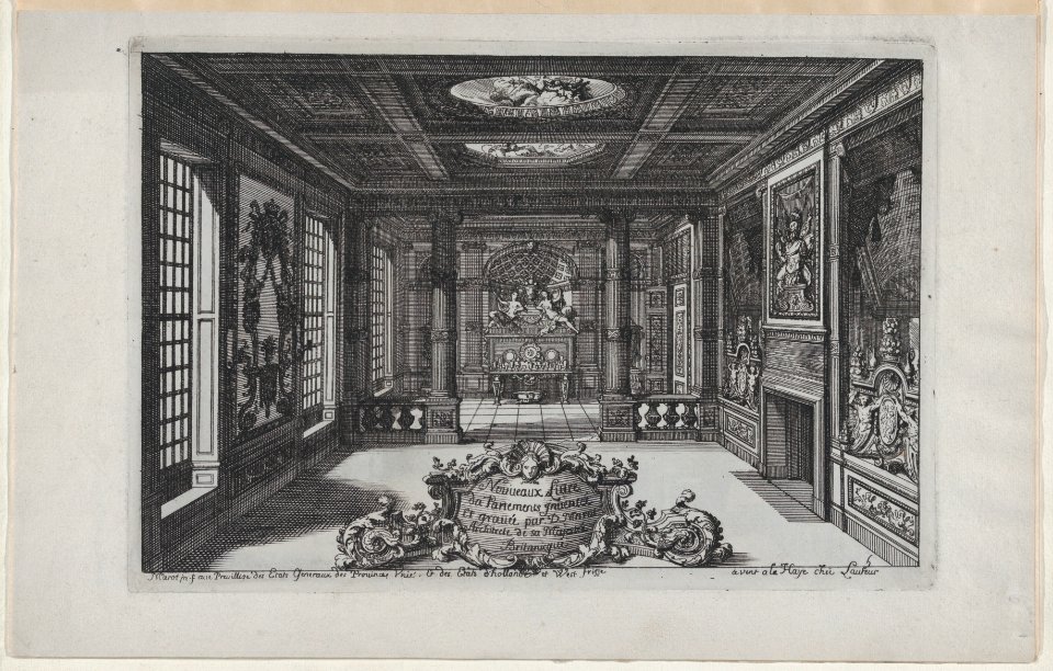 Title Plate with a Cartouche Set in a Lavish Interior, from Nouveaux Liure da Partements, part of Œuvres du Sr. D. Marot MET DP874077