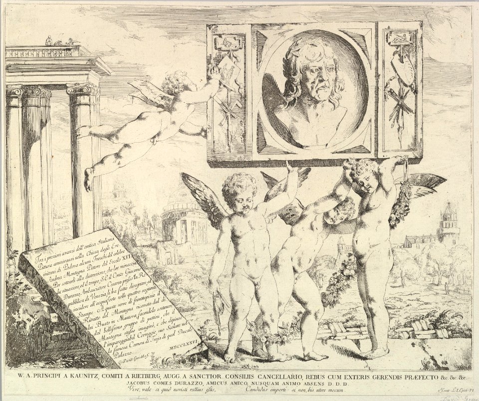 Title plate to set of four prints (plus this title page) of frescoes by Andrea Mantegna in the Ovetari Chapel of the Church of the Eremitani, Padua MET DP821766
