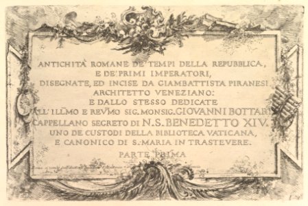 Title page- Roman Antiquity of the Time of the Republic and the First Emperors (Antichità Romane de' Tempi della Repubblica, e de' primi Imperatori). MET DP827930