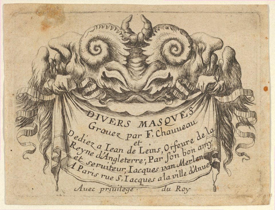 Title Plate with Two Satyr Heads, from Divers Masques MET DP837340