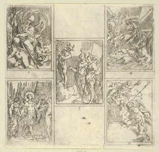 Title page to IL FUNERALE D'AGOSTIN CARRACCIO FATTO IN BOLOGNA SUA PATRIA DAGL'INCAMINATI Academici del Disegno; title inside a cartouche with a globe and stars at top and a grotesque mask at bottom MET DP839091