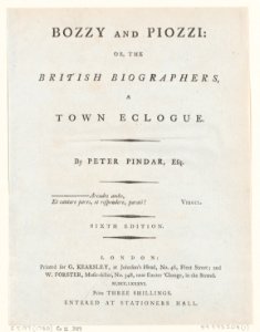 Title Page, from Bozzy and Piozzi by Peter Pindar, Esq. MET DP871943