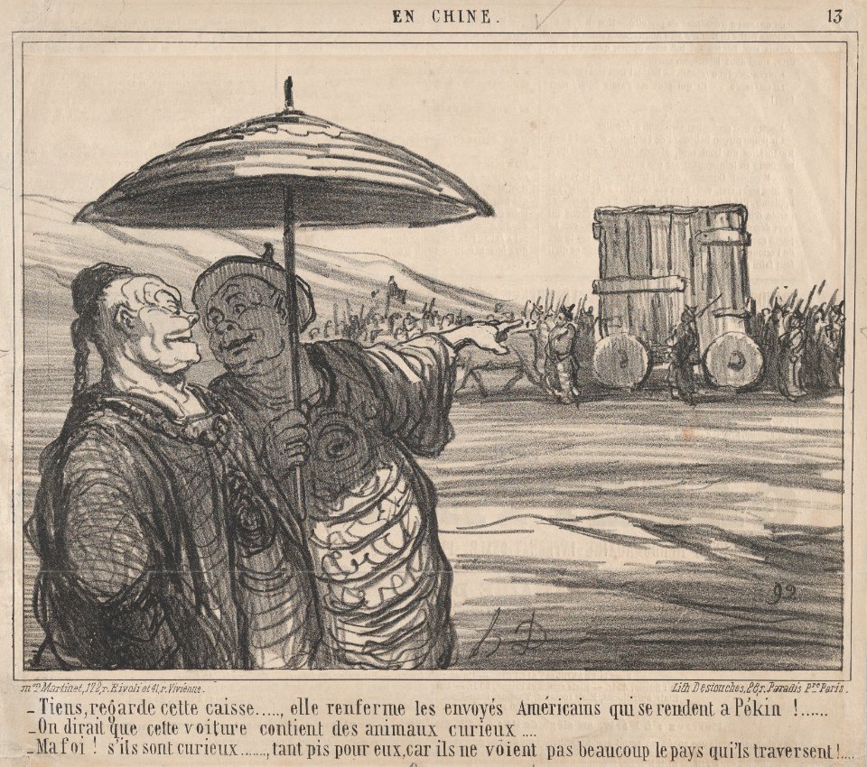 Tiens, regarde cette caisse...., elle renferme les envoyés Américains qui se rendent a Pékin!...., from En Chine, published in Le Charivari, October 4, 1859 MET DP876777