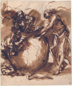 Three Figures around a globe MET 68.56