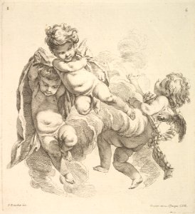 Three Children Among Clouds Carrying a Drapery MET DP826225