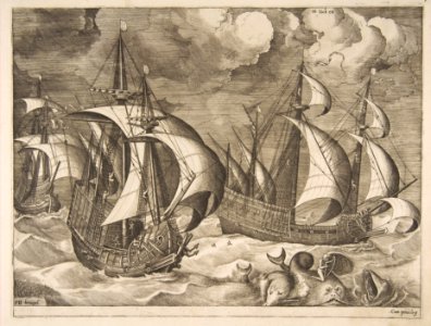 Three Caravels in a Rising Squall with Arion on a Dolphin from The Sailing Vessels MET DP818252