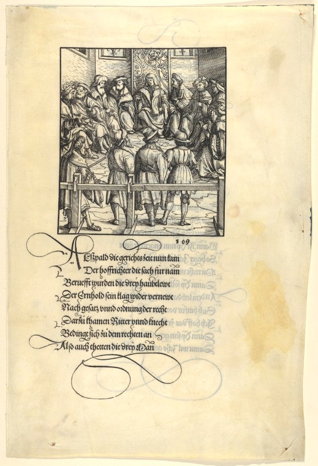Three Captains Brought Up for Judgment, from -Theuerdank- Die geuerlicheiten vnd einsteils der geschichten des loblichen streytparen vnd hochberümbten helds vnd Ritters herr Tewrdannckhs MET DP834037