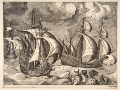 Three Caravels in a Rising Squall with Arion on a Dolphin from The Sailing Vessels MET DP818246