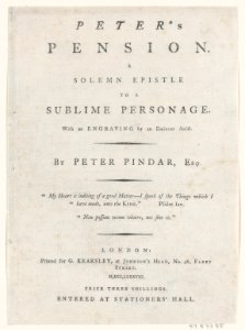 Title page, from Peter's Pension by Peter Pindar, Esq. MET DP871939