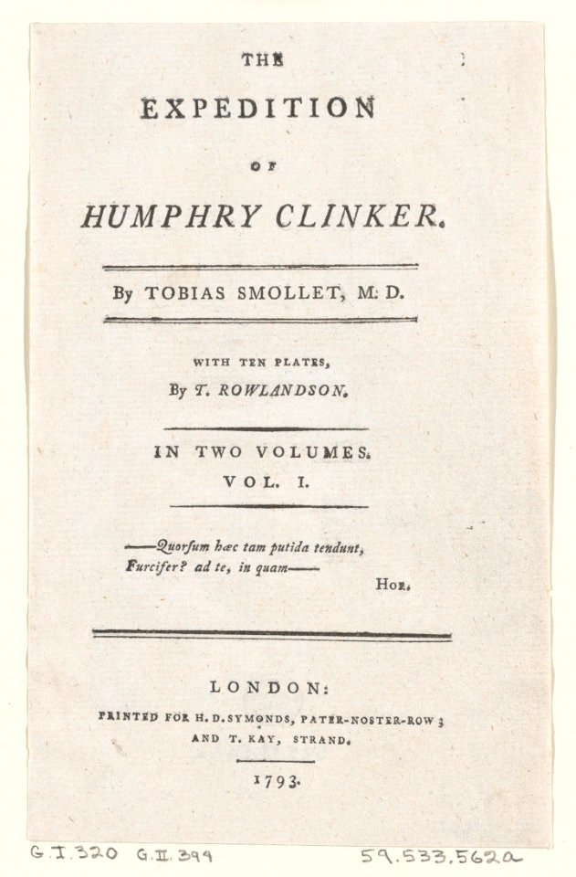Title Page, from Tobias Smollett's "The Expedition of Humphry Clinker" (London, 1793), Vol. 1 MET DP872111