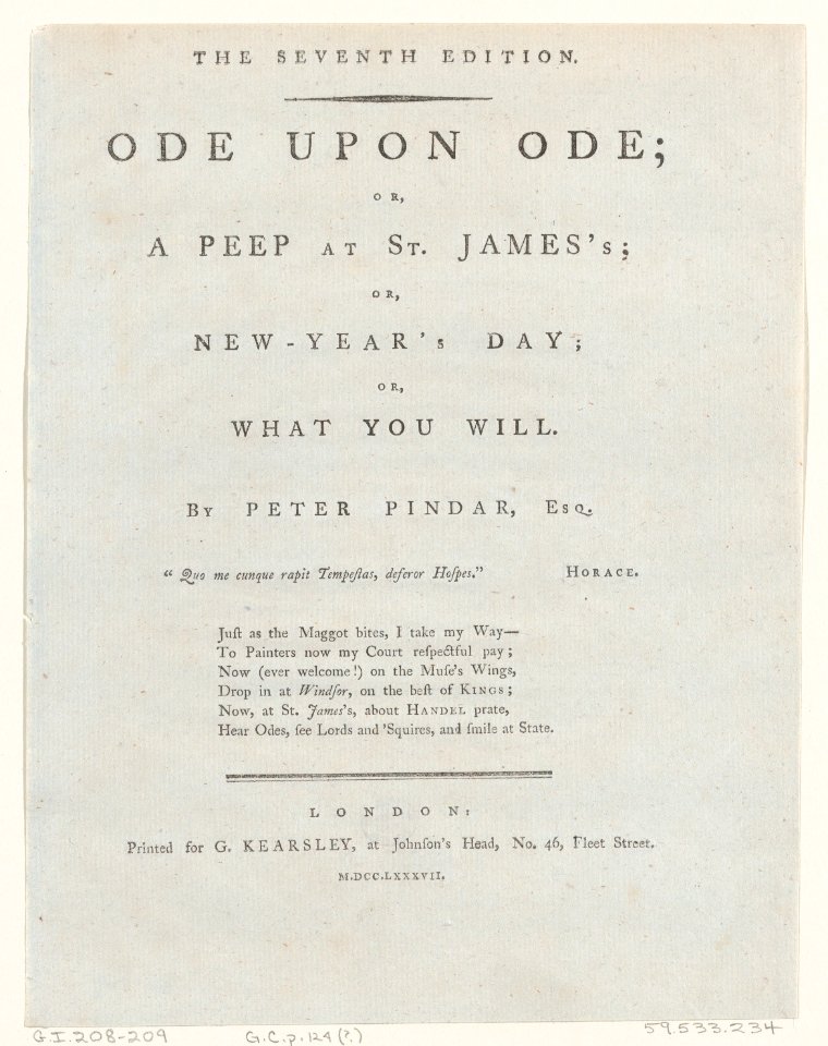Title Page, from Ode Upon Ode by Peter Pindar MET DP871941