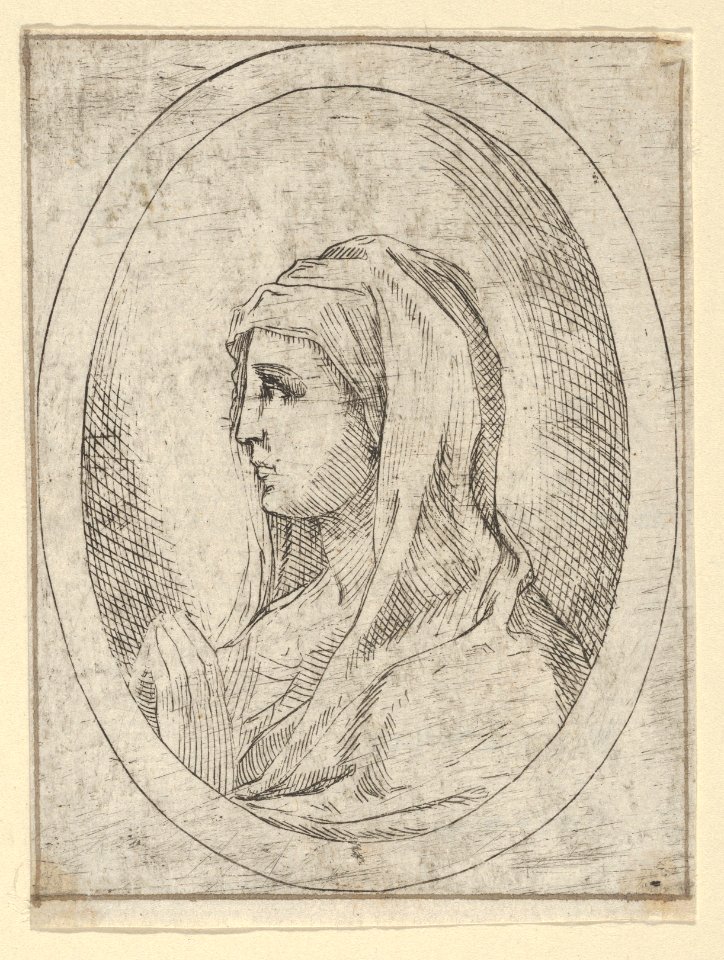 The Virgin in prayer, seen in profile facing left, in an oval frame, from Christ, the Virgin, and Thirteen Apostles MET DP837888