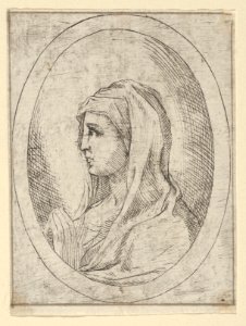The Virgin in prayer, seen in profile facing left, in an oval frame, from Christ, the Virgin, and Thirteen Apostles MET DP837888