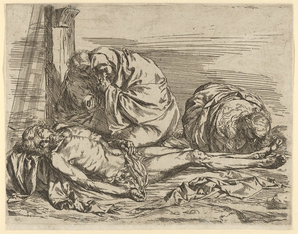 The Virgin, Saint John the Baptist, and Mary Magdalene weeping over Christ's dead body MET DP836421
