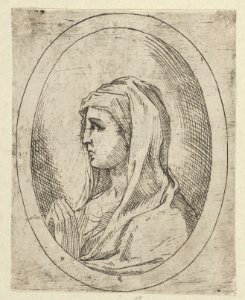The Virgin in prayer, seen in profile facing left, in an oval frame, from Christ, the Virgin, and Thirteen Apostles MET DP837910