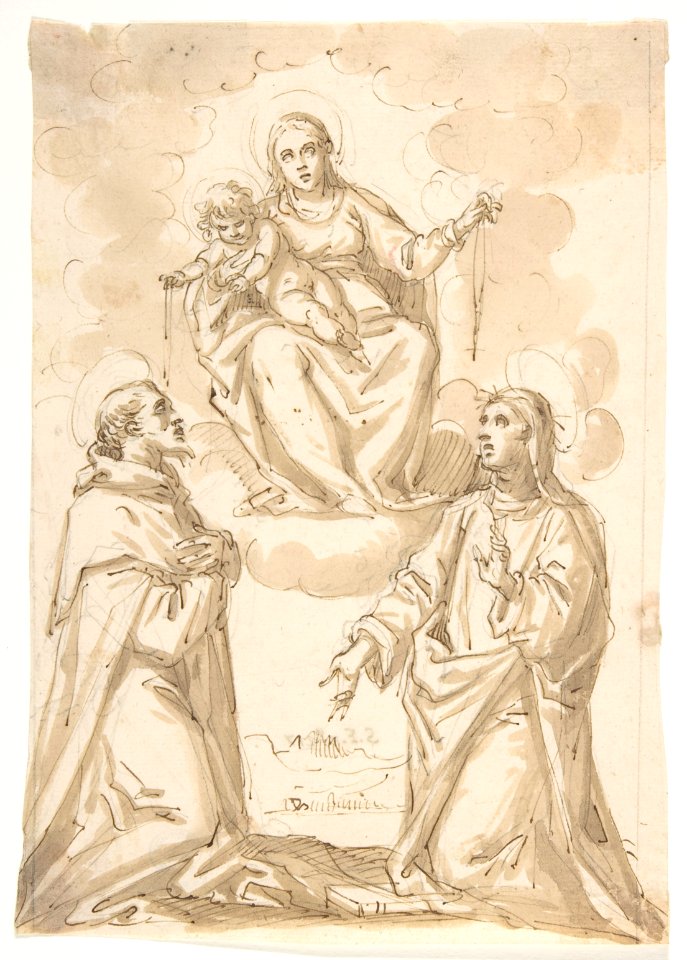 The Virgin and Child with Chaplets Appearing to Saint Dominic and Saint ...