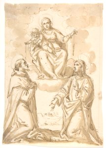 The Virgin and Child with Chaplets Appearing to Saint Dominic and Saint Catherine of Siena MET DP810398