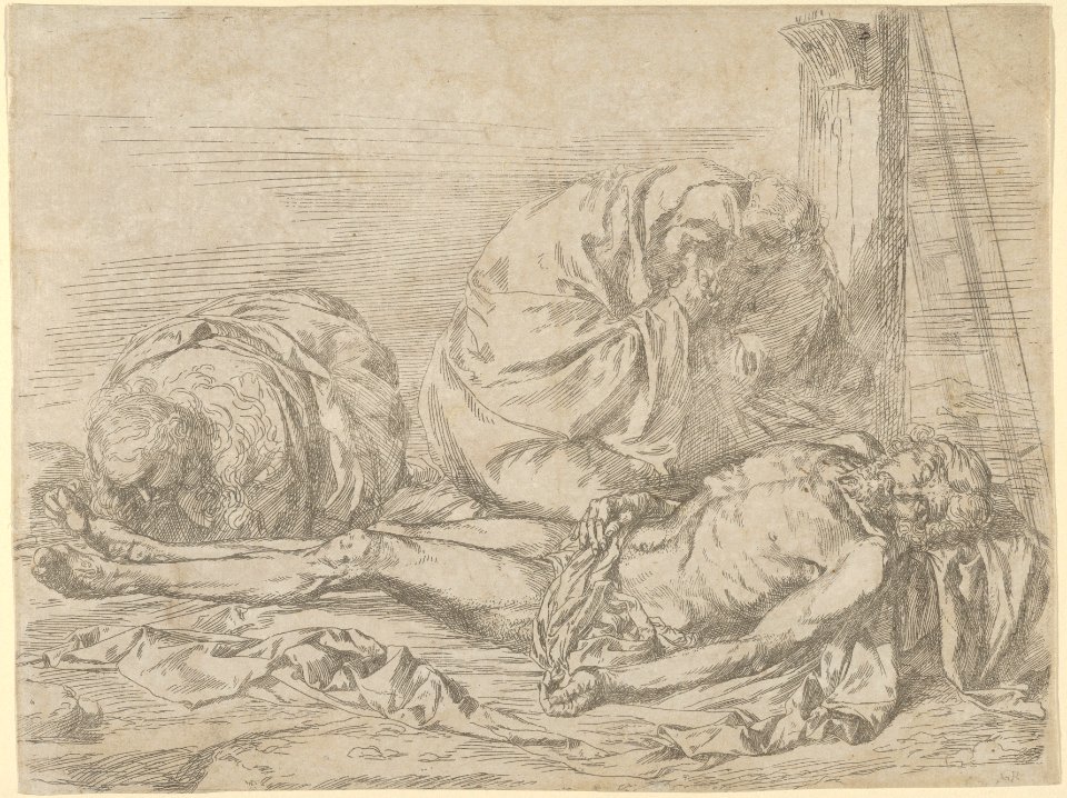 The Virgin, Saint John the Baptist, and Mary Magdalen weeping over Christ's dead body MET DP836420
