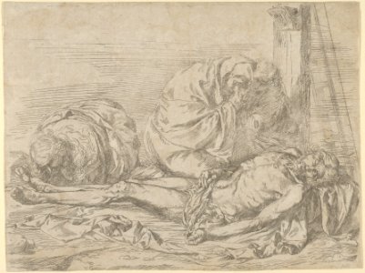 The Virgin, Saint John the Baptist, and Mary Magdalen weeping over Christ's dead body MET DP836420