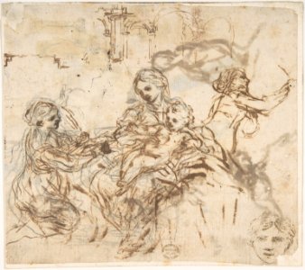 The Virgin and Child with Saint Martina, Another Study of Saint Martina, Studies of a Head, and of an Arcade (recto); Figure Studies (verso) MET DP809205