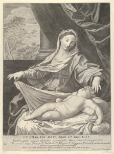 The Virgin holding a cloth above the sleeping infant Christ, after Reni MET DP841783