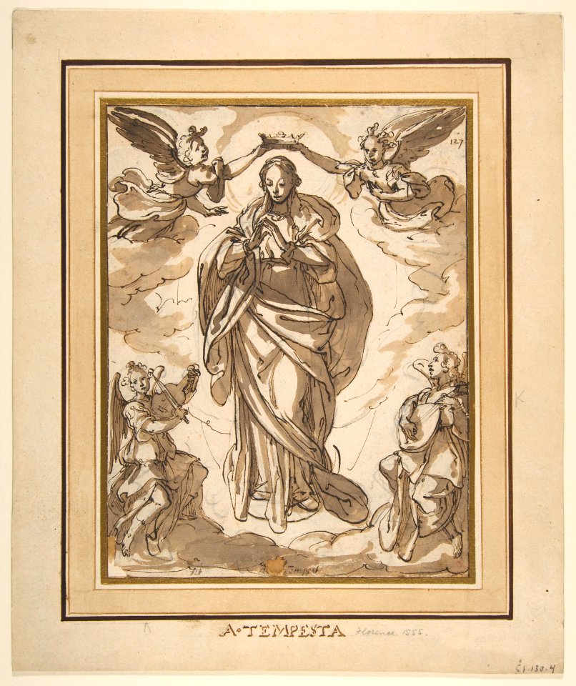 The Virgin Immaculate Crowned by Two Angels, with Angel Musicians in the Foreground MET DP812130