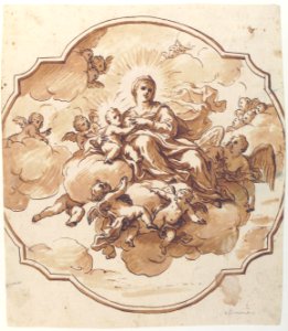 The Virgin Nursing the Christ Child, in a Glory of Angels (recto); Studies for seated figures of Christ and God the Father in red chalk (verso) MET 17.236.25
