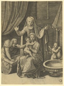The Virgin holding the Christ Child, St Anne standing above with arms outstretched, St Elizabeth at the left MET DP852713