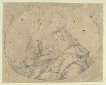 The Virgin holding the infant Christ, an oval composition, counterproof MET DP838584