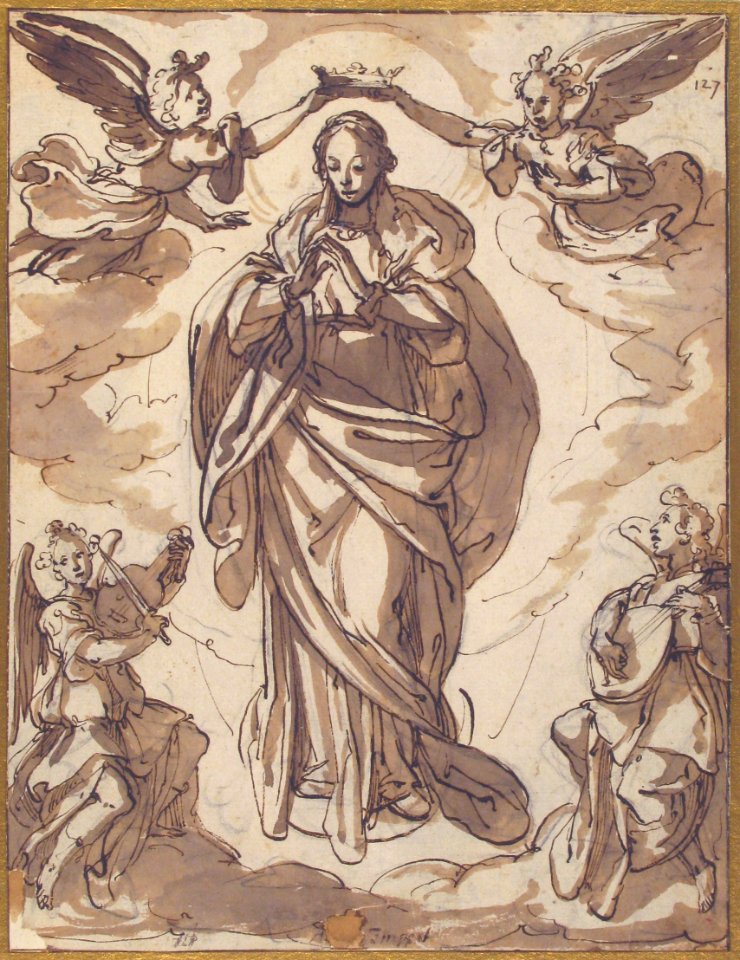 The Virgin Immaculate Crowned by Two Angels, with Angel Musicians in the Foreground MET 61.130.4