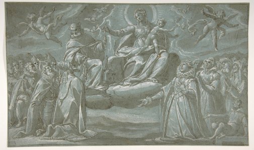 The Virgin and Child, Saint Dominic, and Angels Distributing Chaplets to the Faithful MET DP811493